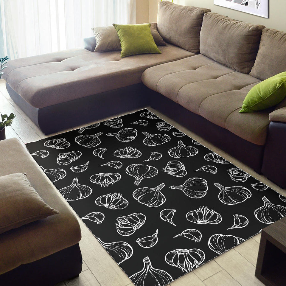 Garlic Pattern Black Background Area Rug