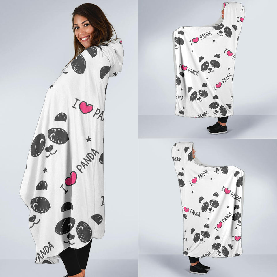 Hand Drawn Faces Of Pandas Pattern Hooded Blanket