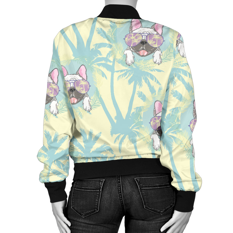 French Bulldog Hawaii Blackground Women'S Bomber Jacket