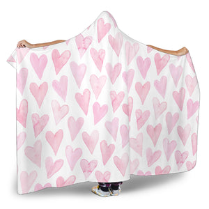 Watercolor Pink Heart Pattern Hooded Blanket