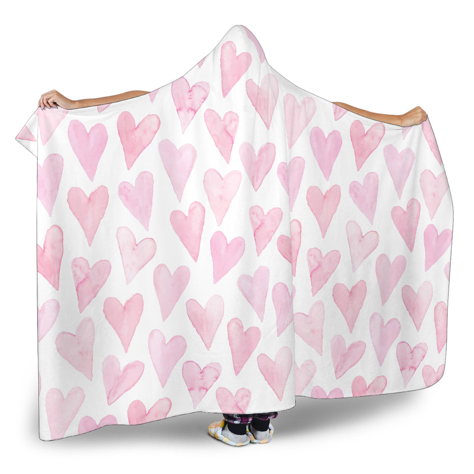 Watercolor Pink Heart Pattern Hooded Blanket