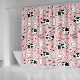 Cows Milk Product Pink Background Shower Curtain Fulfilled In US