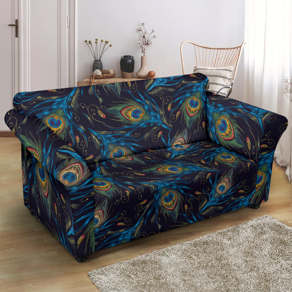 Beautiful Peacock Feather Pattern Loveseat Couch Slipcover