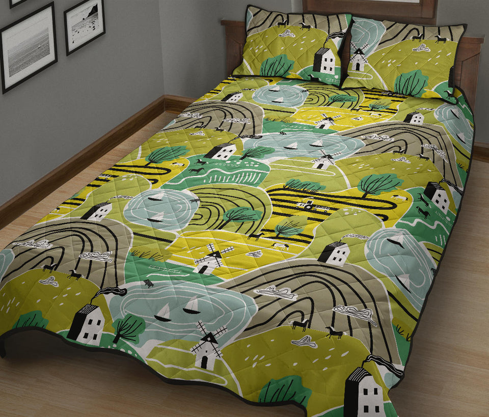 Hand drawn windmill pattern Quilt Bed Set