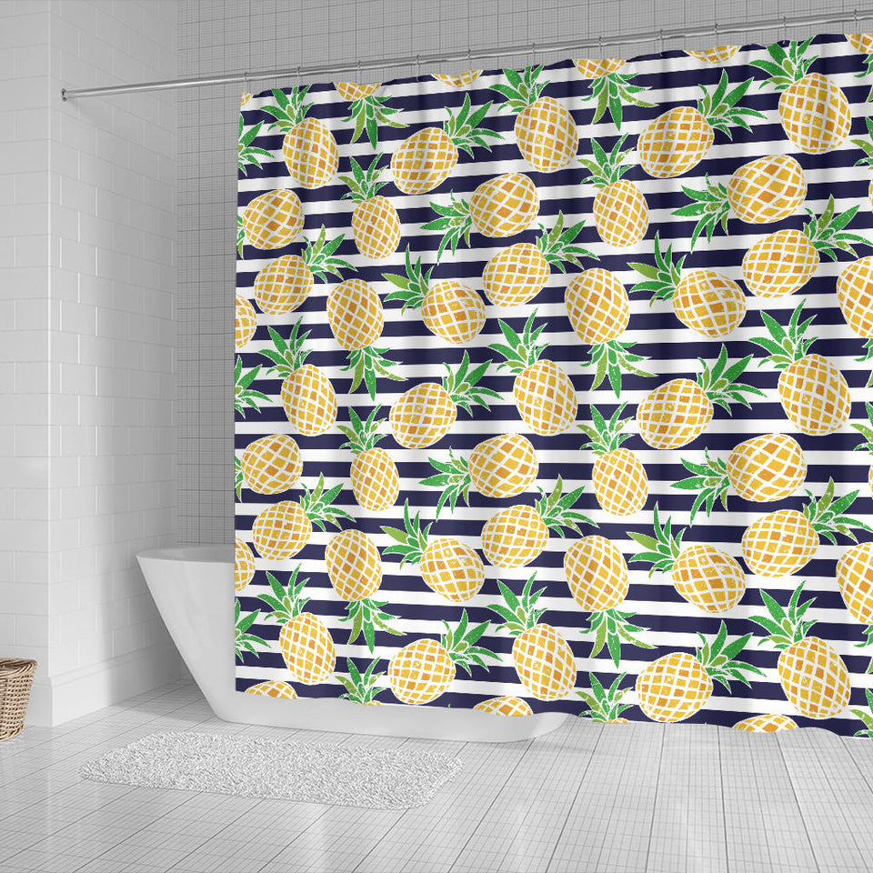 Pineapples Pattern Striped Background Shower Curtain Fulfilled In US