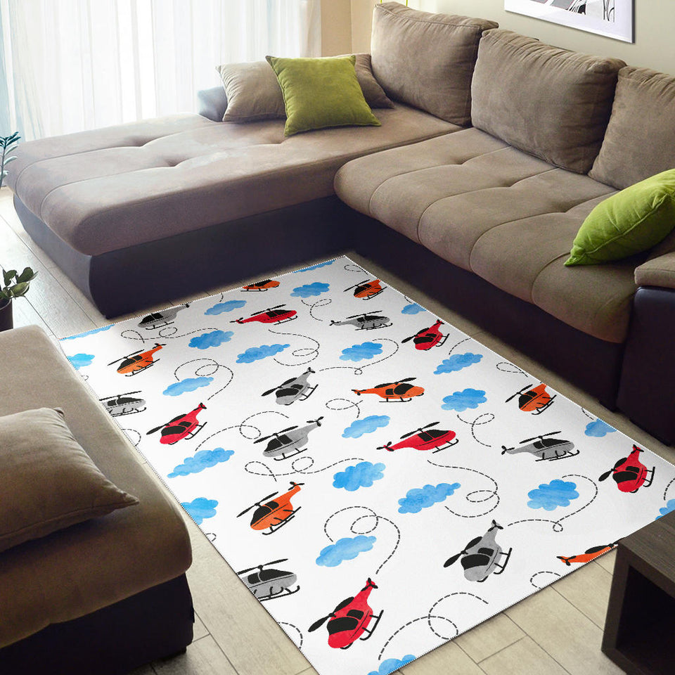 Watercolor Helicopter Cloud Pattern Area Rug