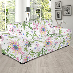 Beautiful Pink Lotus Waterlily Leaves Pattern Sofa Slipcover