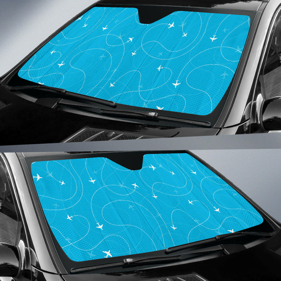 Airplane Destinations Blue Background Car Sun Shade
