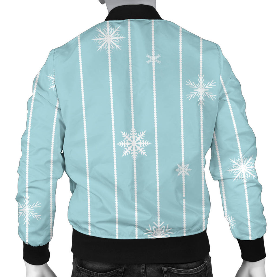 Snowflake Pattern Blue Stripe Background Men'S Bomber Jacket
