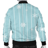 Snowflake Pattern Blue Stripe Background Men'S Bomber Jacket