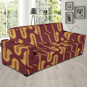 Hand Drawn Gold Saxophone Red Background  Sofa Slipcover