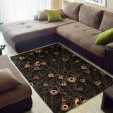 Gold Peacock Feather Pattern Area Rug