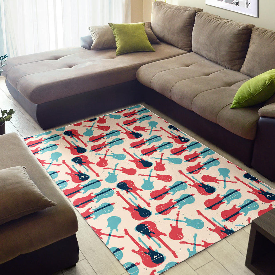 Red Blue Guitar Pattern Area Rug