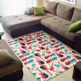 Red Blue Guitar Pattern Area Rug