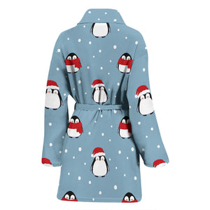 Cute Penguin Christmas Snow Pattern Women'S Bathrobe
