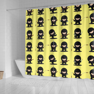 Cute Ninja Yellow Background Shower Curtain Fulfilled In US