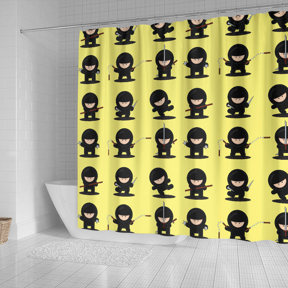 Cute Ninja Yellow Background Shower Curtain Fulfilled In US