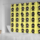 Cute Ninja Yellow Background Shower Curtain Fulfilled In US