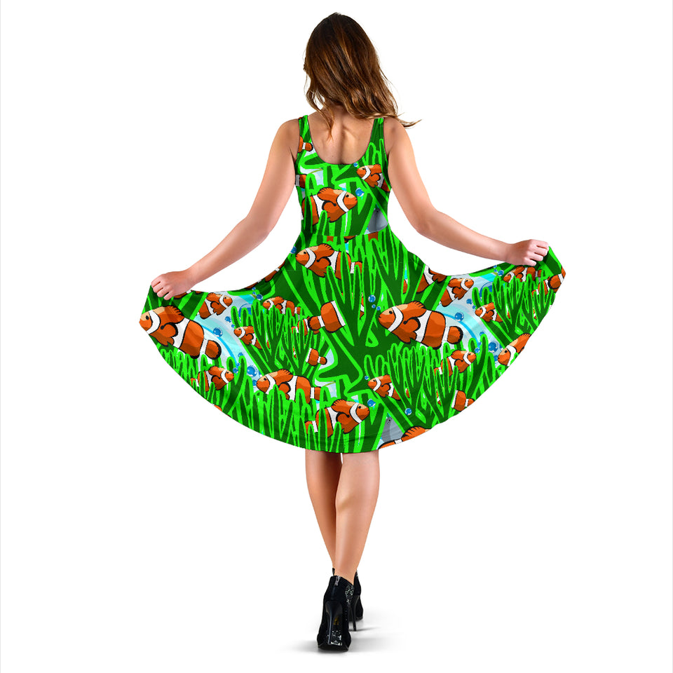 Clown Fish Pattern Print Design 01 Sleeveless Midi Dress