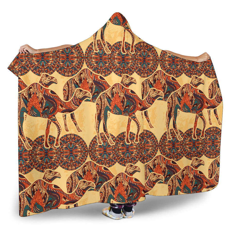 Camel Polynesian Tribal Design Pattern Hooded Blanket