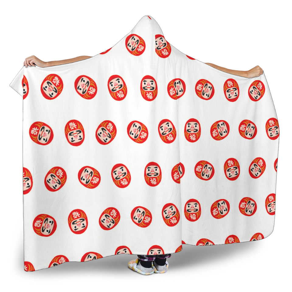 Daruma Japanese Wooden Doll Pattern Hooded Blanket