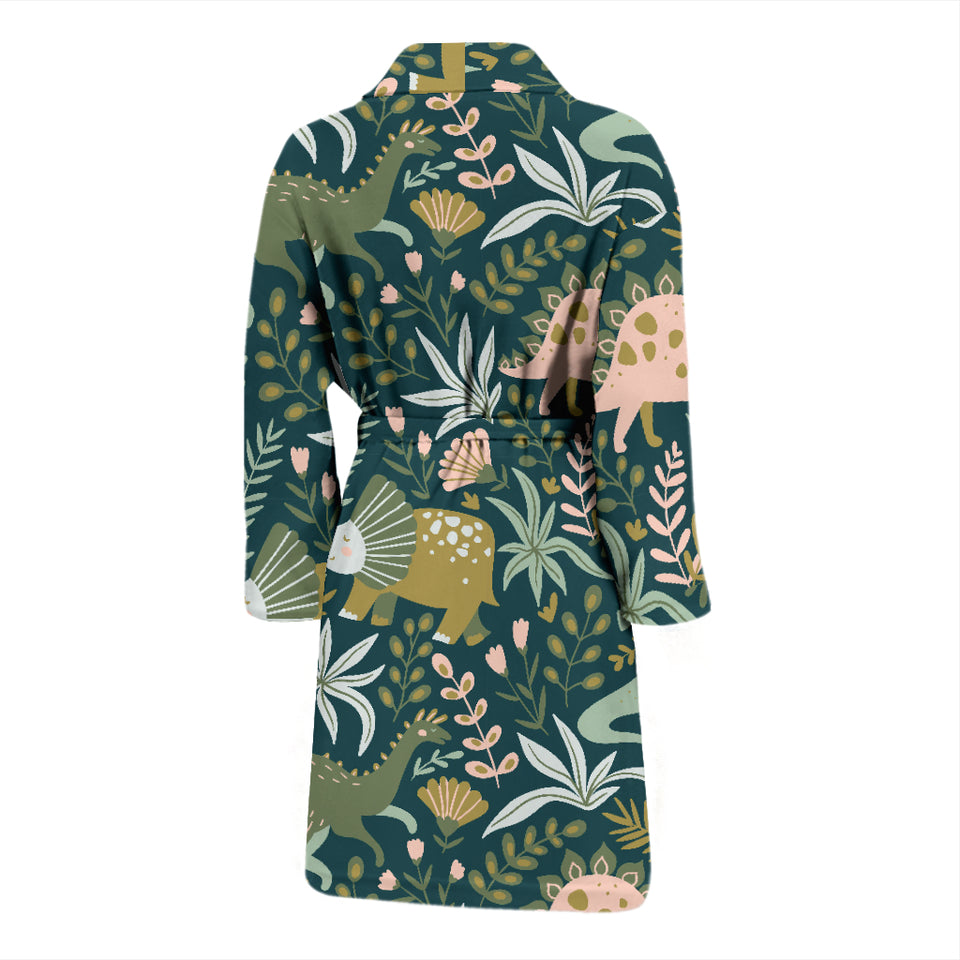 Dinosaurs Tropical Leaves Flower Pattern Men'S Bathrobe