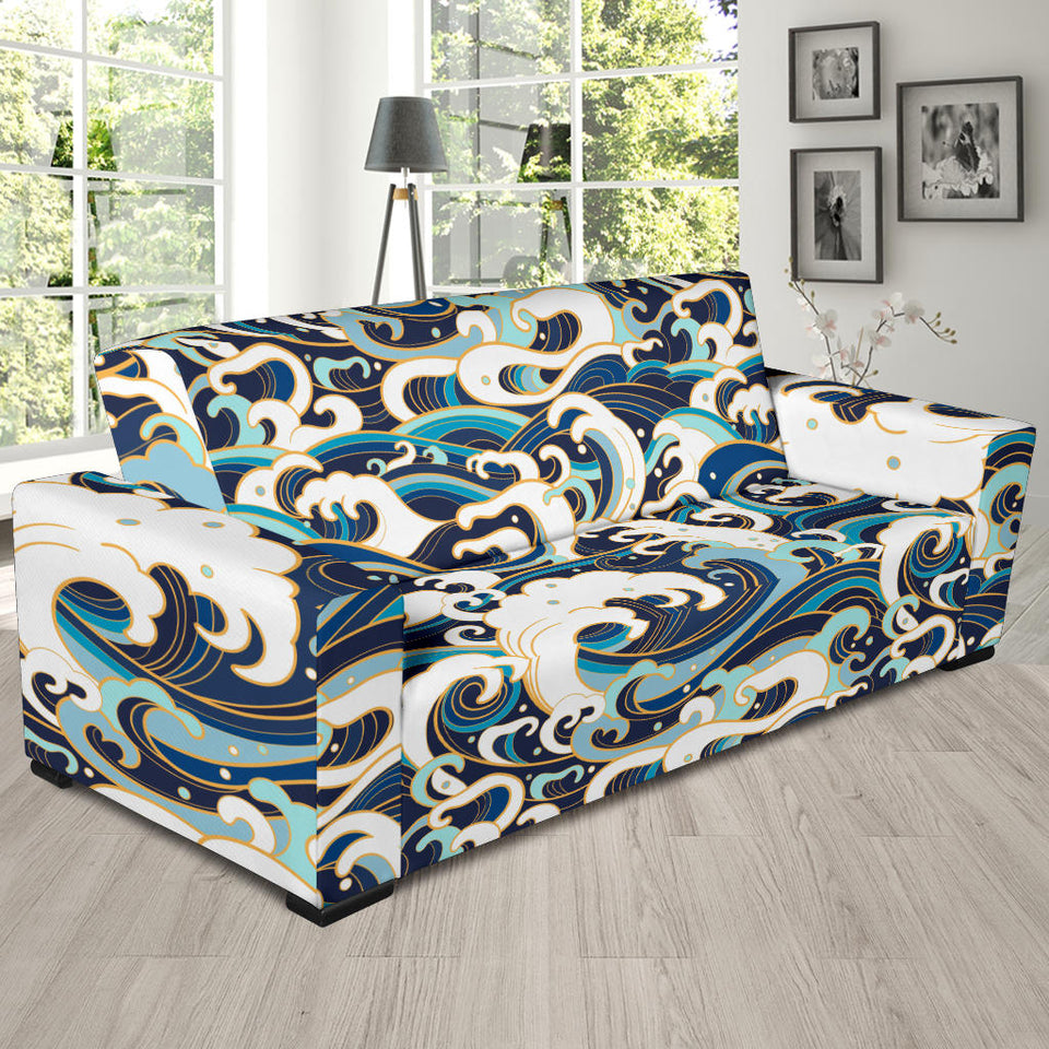Japanese Wave Pattern Sofa Slipcover