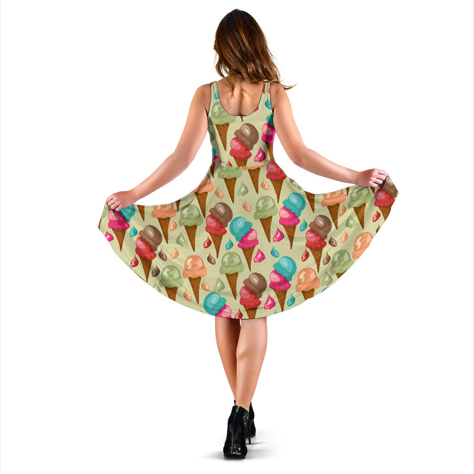 Colorful Ice Cream Pattern Sleeveless Midi Dress
