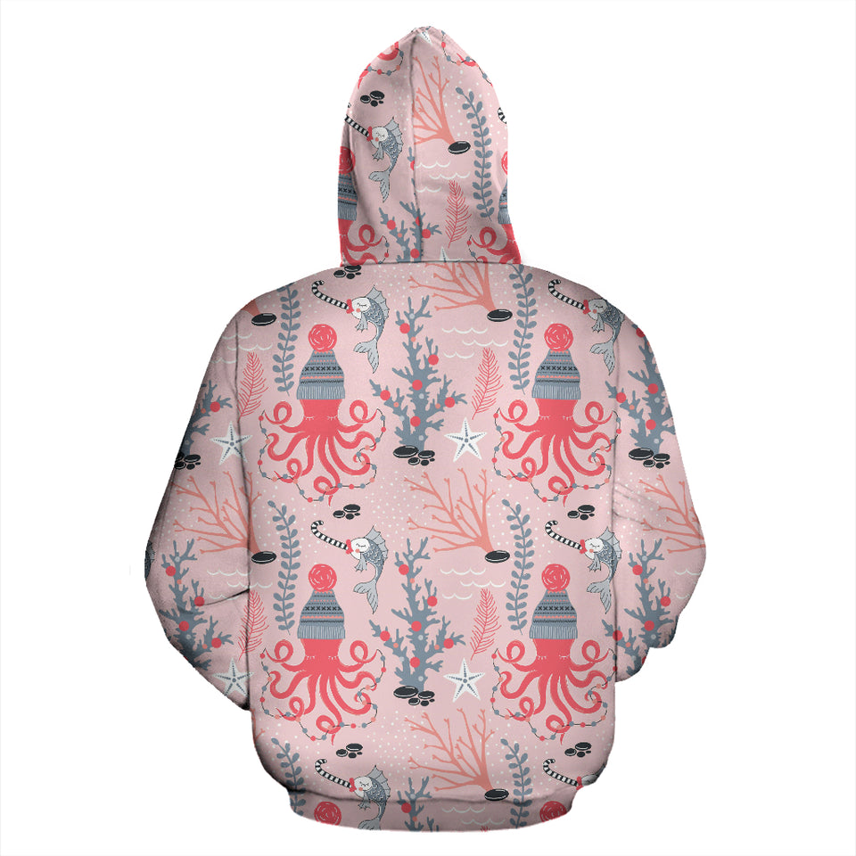 Octopus Winter Hat Garland Fish Candy Seaweed Coral Starfish Zip Up Hoodie