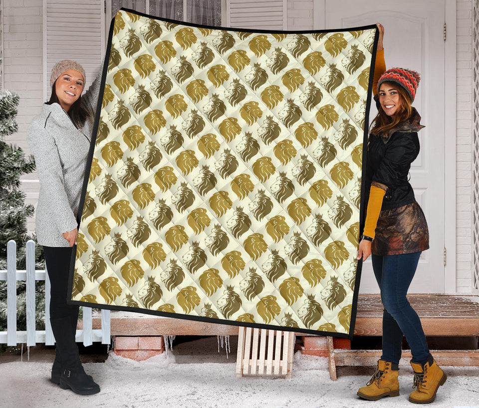 Lion Pattern Print Design 02 Premium Quilt