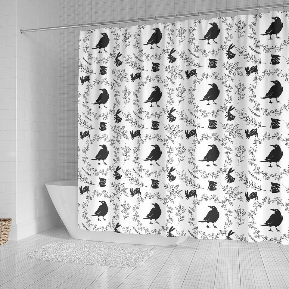 Crows Floral Wreath Rabbit Pattern Shower Curtain Fulfilled In US