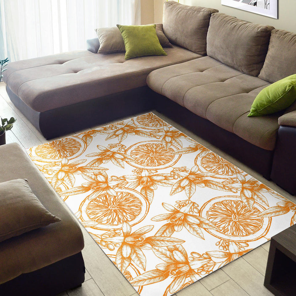 Hand Drawn Orange Fruit Pattern Area Rug