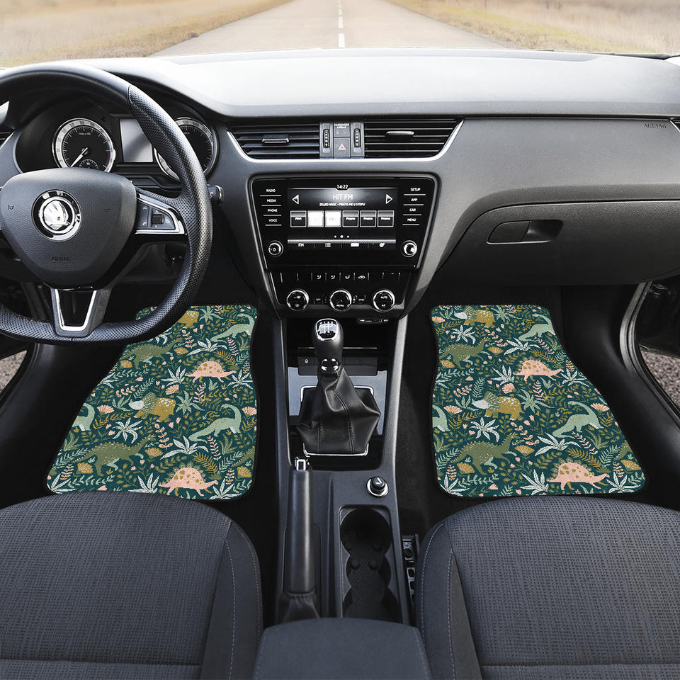 Dinosaurs Tropical Leaves Flower Pattern Front Car Mats