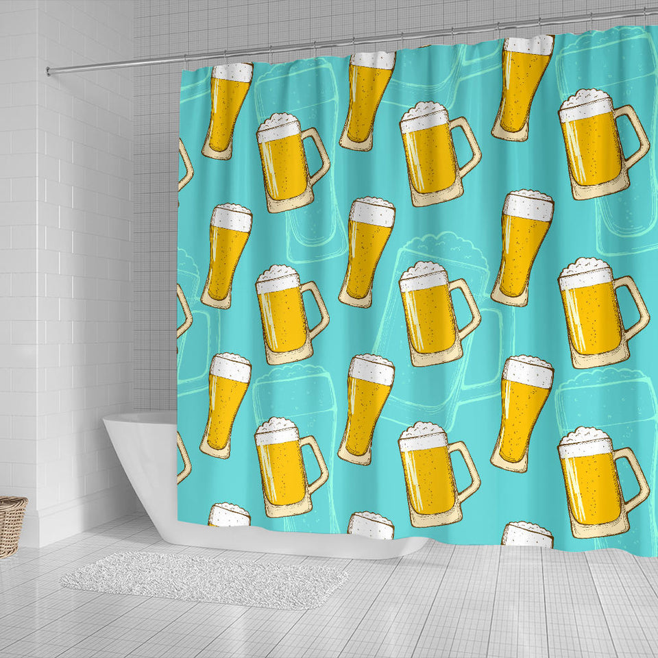 Beer Pattern Green Background Shower Curtain Fulfilled In US