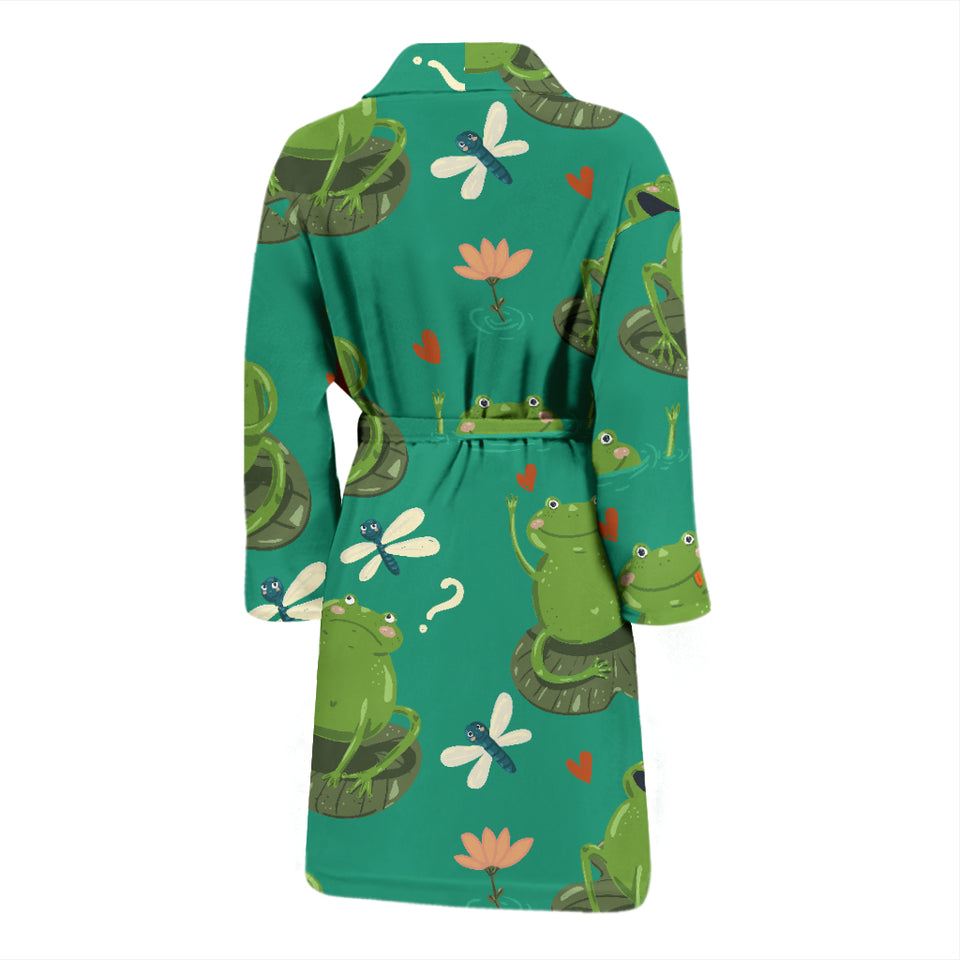 Cute Frog Dragonfly Design Pattern Men'S Bathrobe