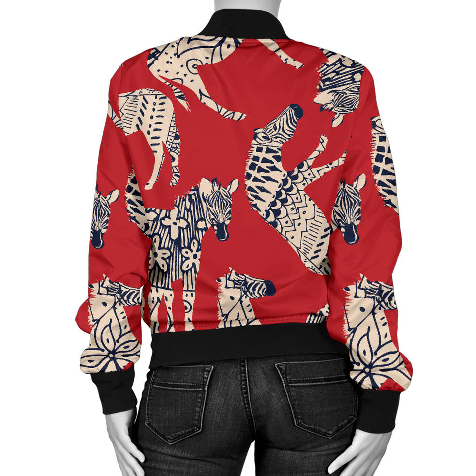 Zebra Abstract Red Background Women'S Bomber Jacket
