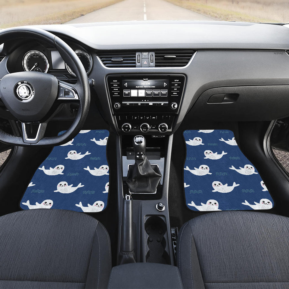 Cute White Baby Sea Lion Seal Pattern Front And Back Car Mats