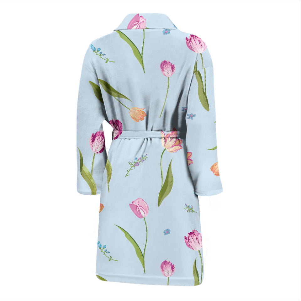 Watercolor Tulips Pattern Men'S Bathrobe