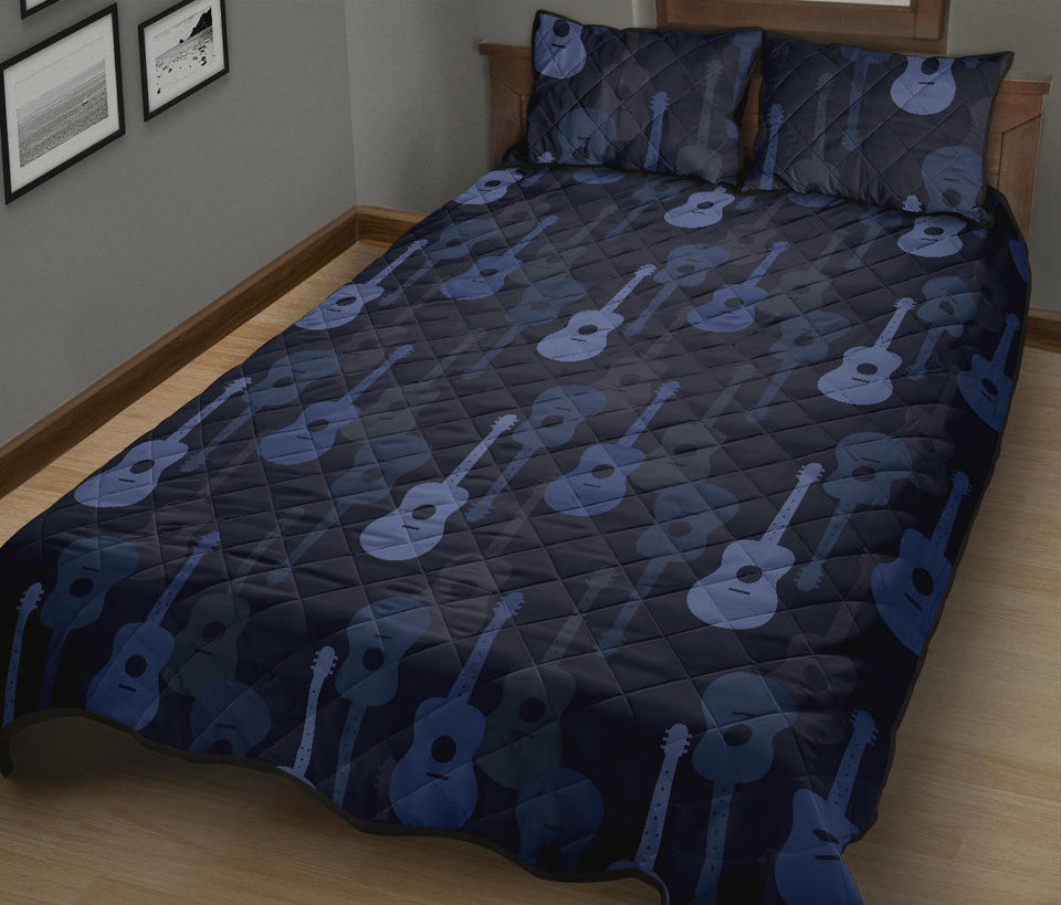 Blue Theme guitar pattern Quilt Bed Set