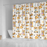 Cute Dog Corgi Striped Background Pattern Shower Curtain Fulfilled In US