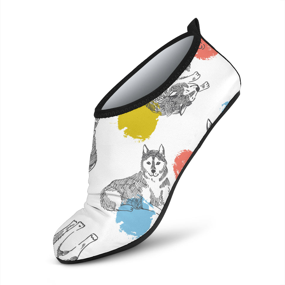 Siberian Husky And Colorful Circle Pattern Aqua Shoes