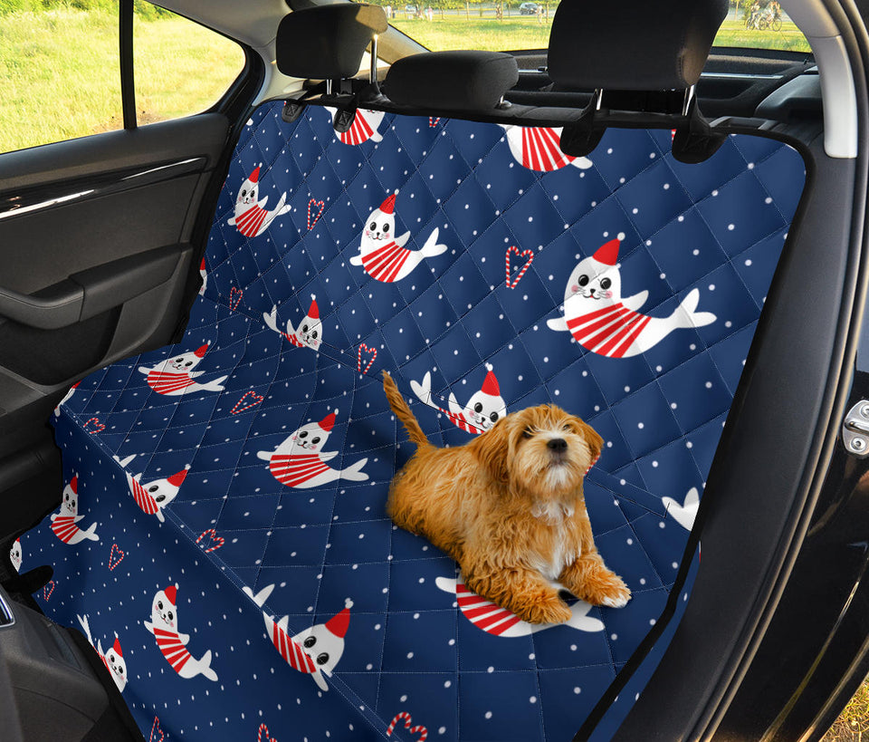 Cute Sea Lion Seal Christmas Hat Candy Cane Heart Pattern Dog Car Seat Covers