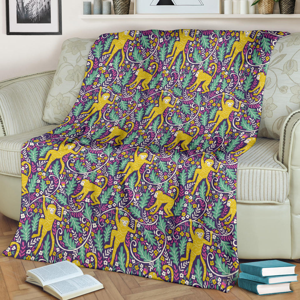 Cute Yellow Monkey Leaves Pattern Premium Blanket
