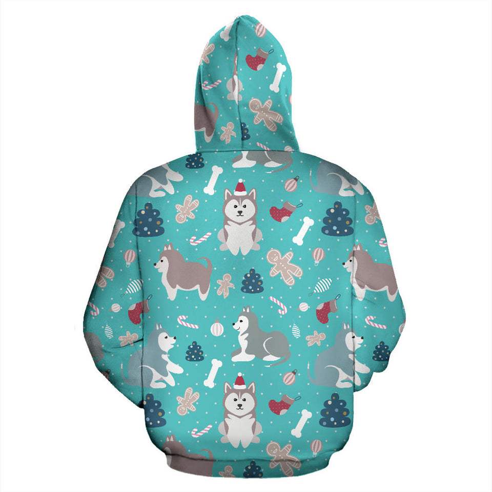 Christmas Cute Siberian Husky Puppie Pattern Men Women Pullover Hoodie