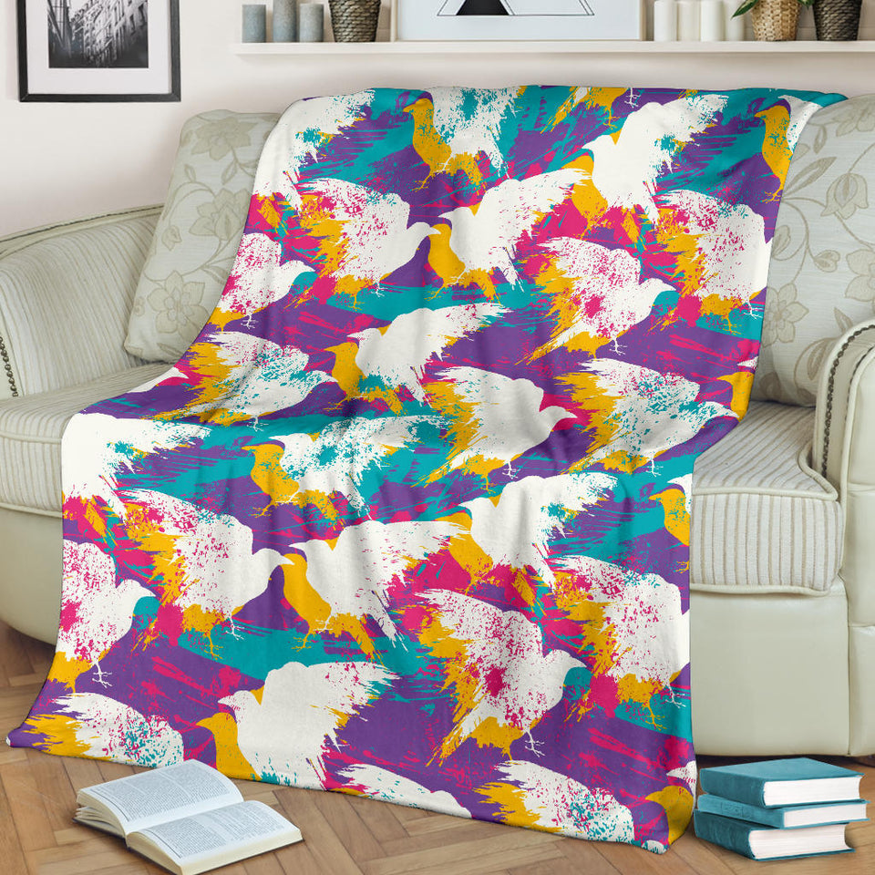 Colorful Crow Illustration Pattern Premium Blanket