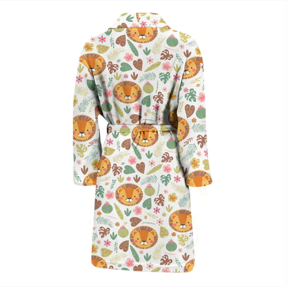Lion Pattern Print Design 04 Men's Bathrobe