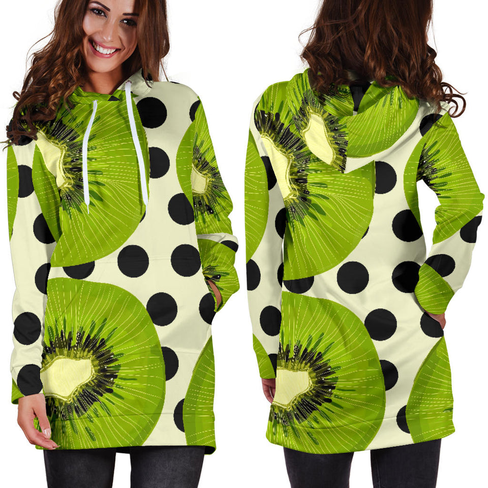 Kiwi Black Dot Background Women'S Hoodie Dress