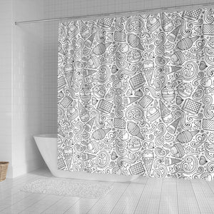 Cartoon Hand Drawn Ice Cream Black White Shower Curtain Fulfilled In US