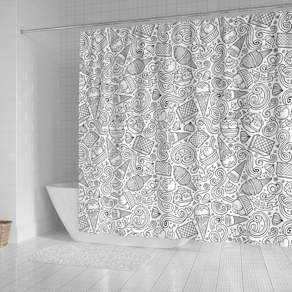 Cartoon Hand Drawn Ice Cream Black White Shower Curtain Fulfilled In US