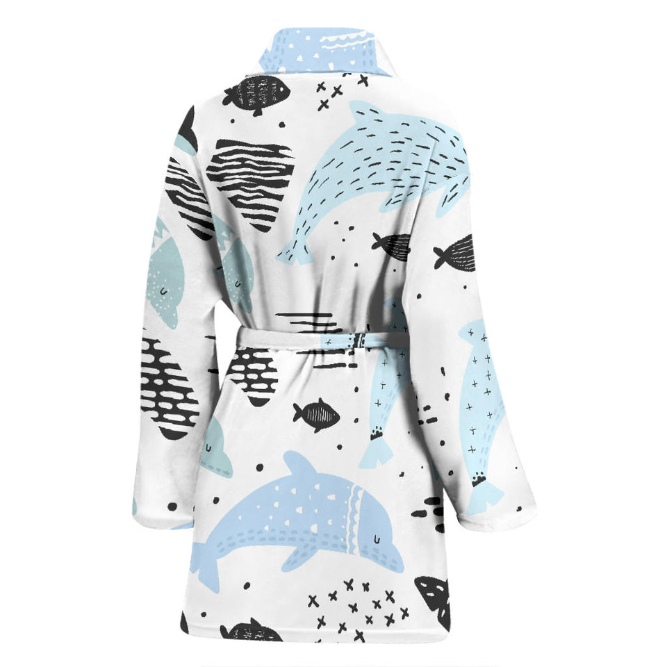 Cute Dolphins Childish Style Pattern Women'S Bathrobe